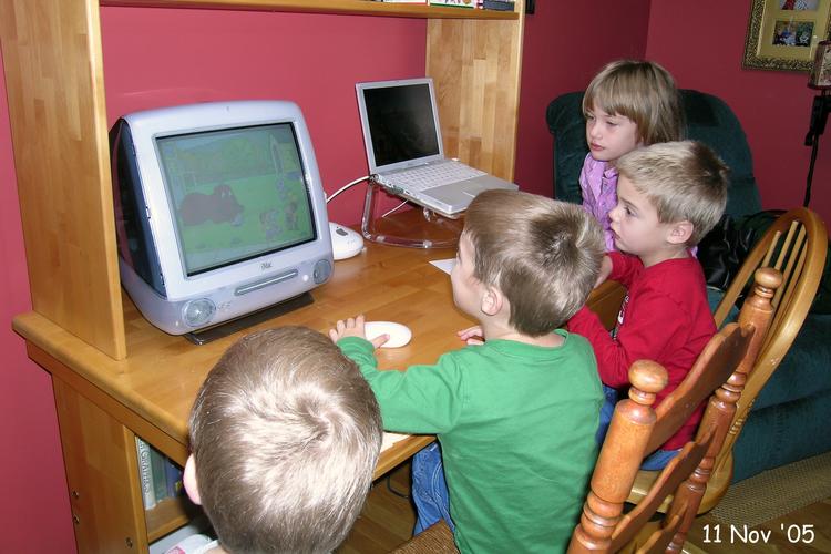 The twins playing an edutainment game