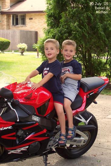 Daniel and Michael on Christopher's motorcycle