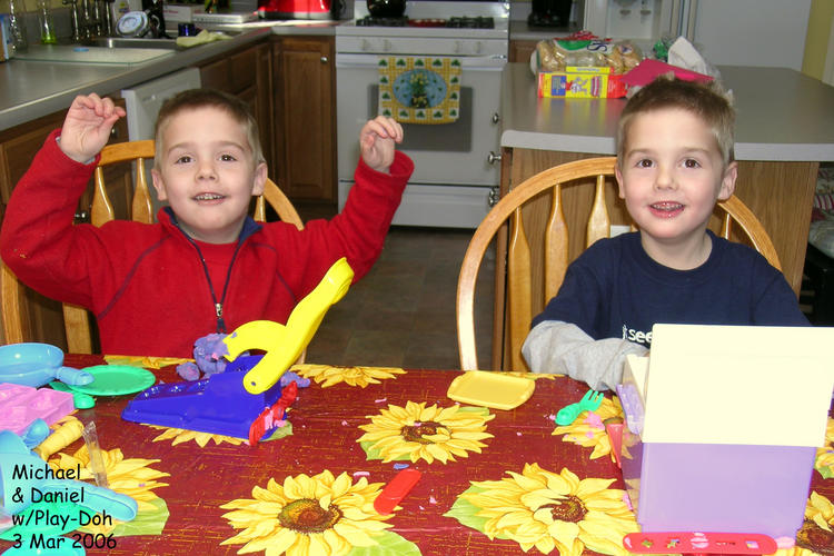 Michael and Daniel playing with Play-Doh