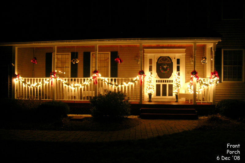 The front porch lights at night