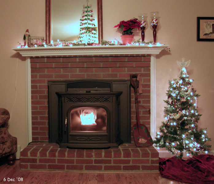 The lights around the fireplace