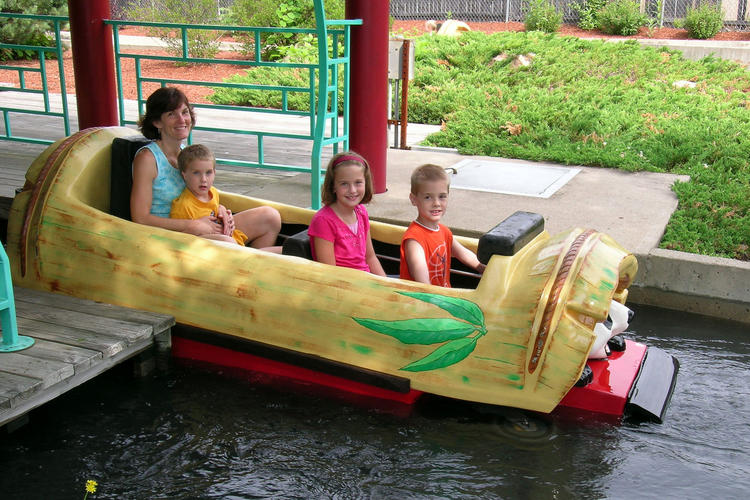 Michelle and the kids ride the Bamboo Shoot at Storyland