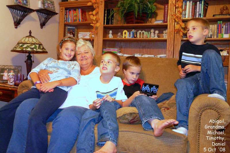 Grandma relaxing with Abby and the boys