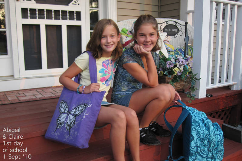 Abby and Claire on the 1st day of school