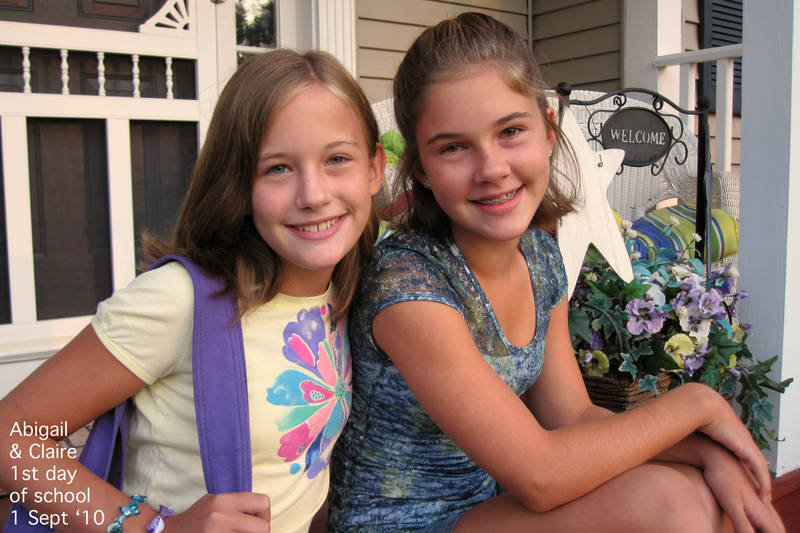 Abby and Claire on the 1st day of school