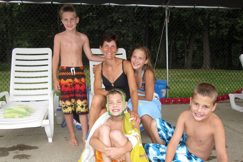 Michelle and the kids at the Milford Pool