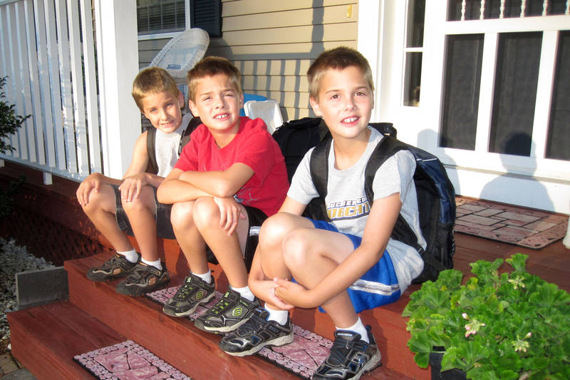 Timothy, Michael, and Daniel on their first day of school